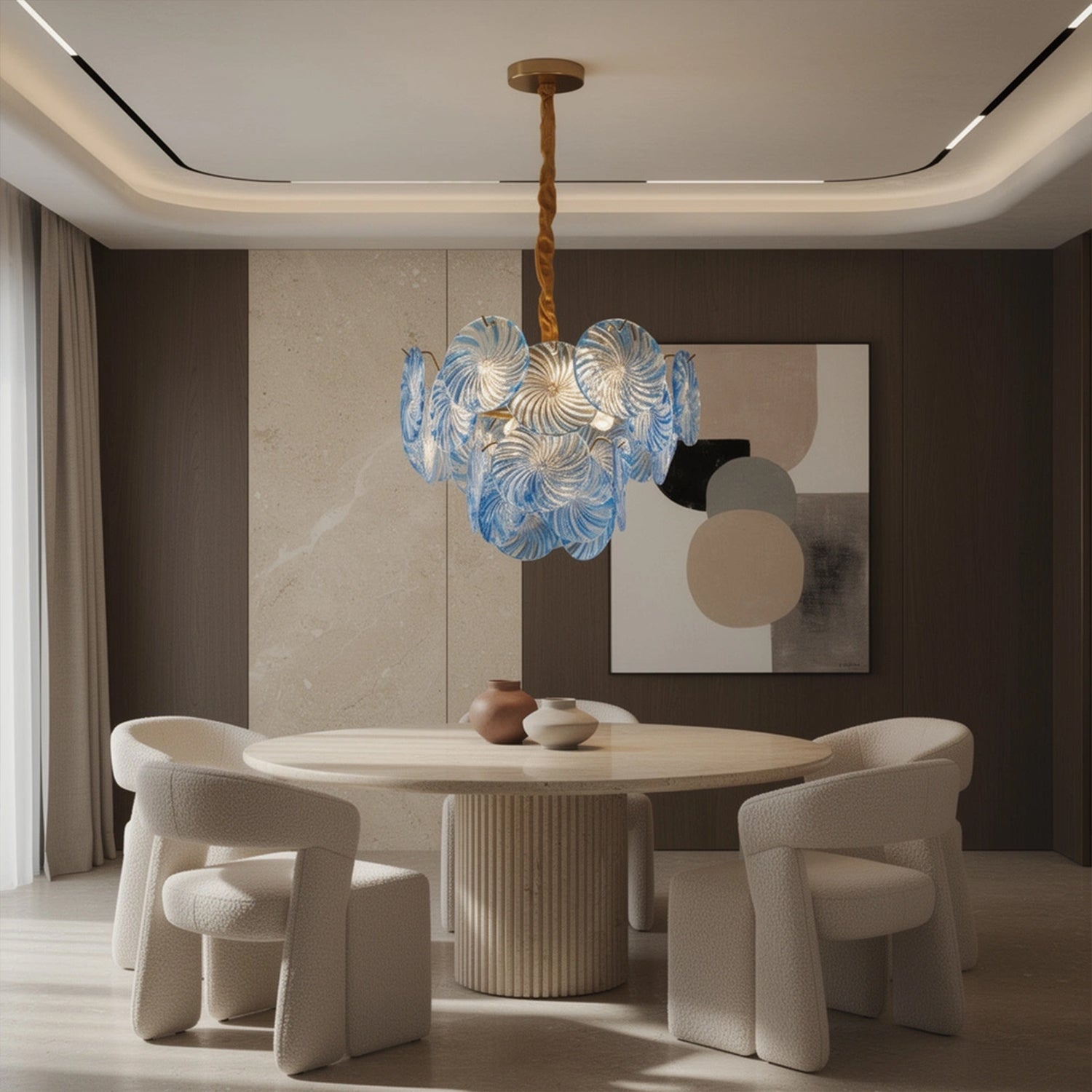 Azzurra Blue Murano Glass Disc Chandelier