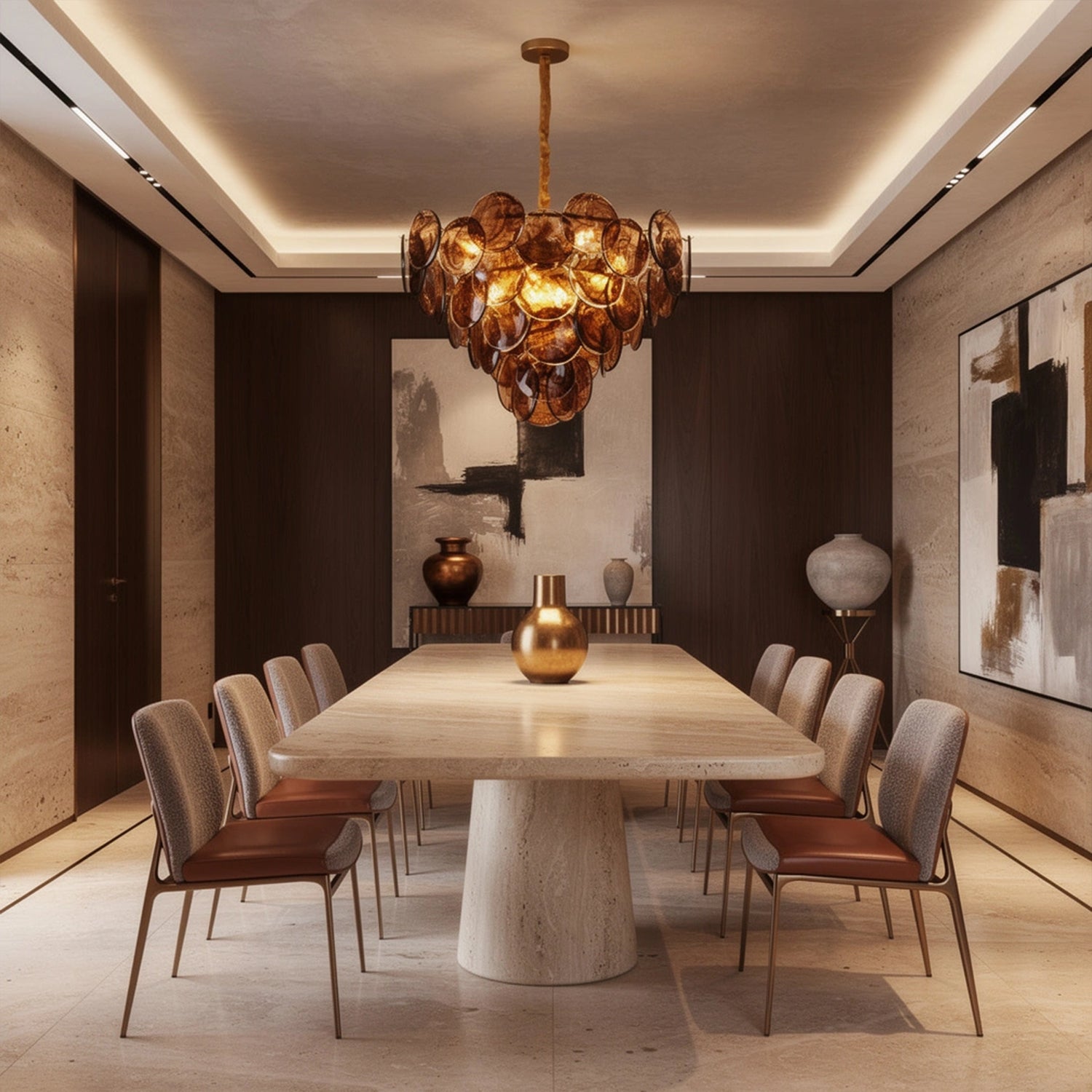 Azzurra Chocolate Brown Murano Glass Disc Chandelier