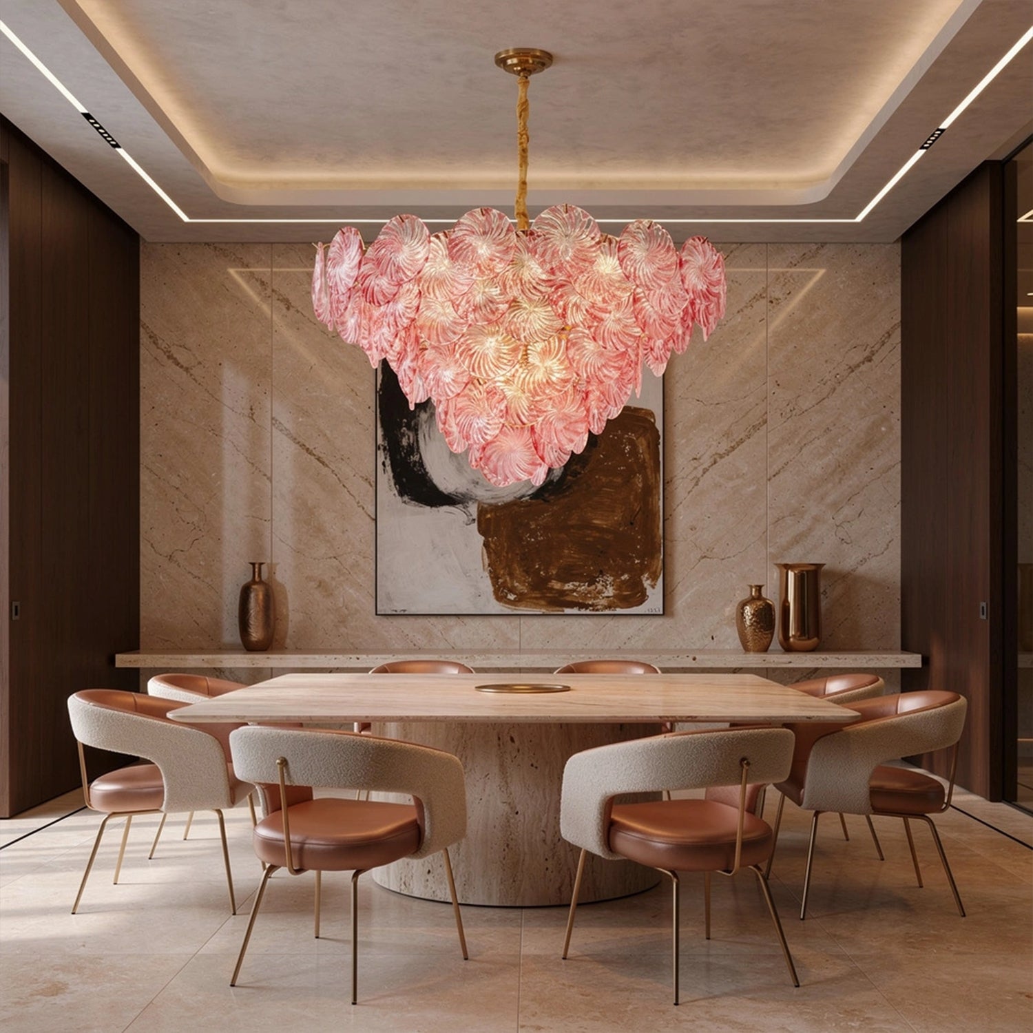 Azzurra Pink Murano Glass Disc Chandelier
