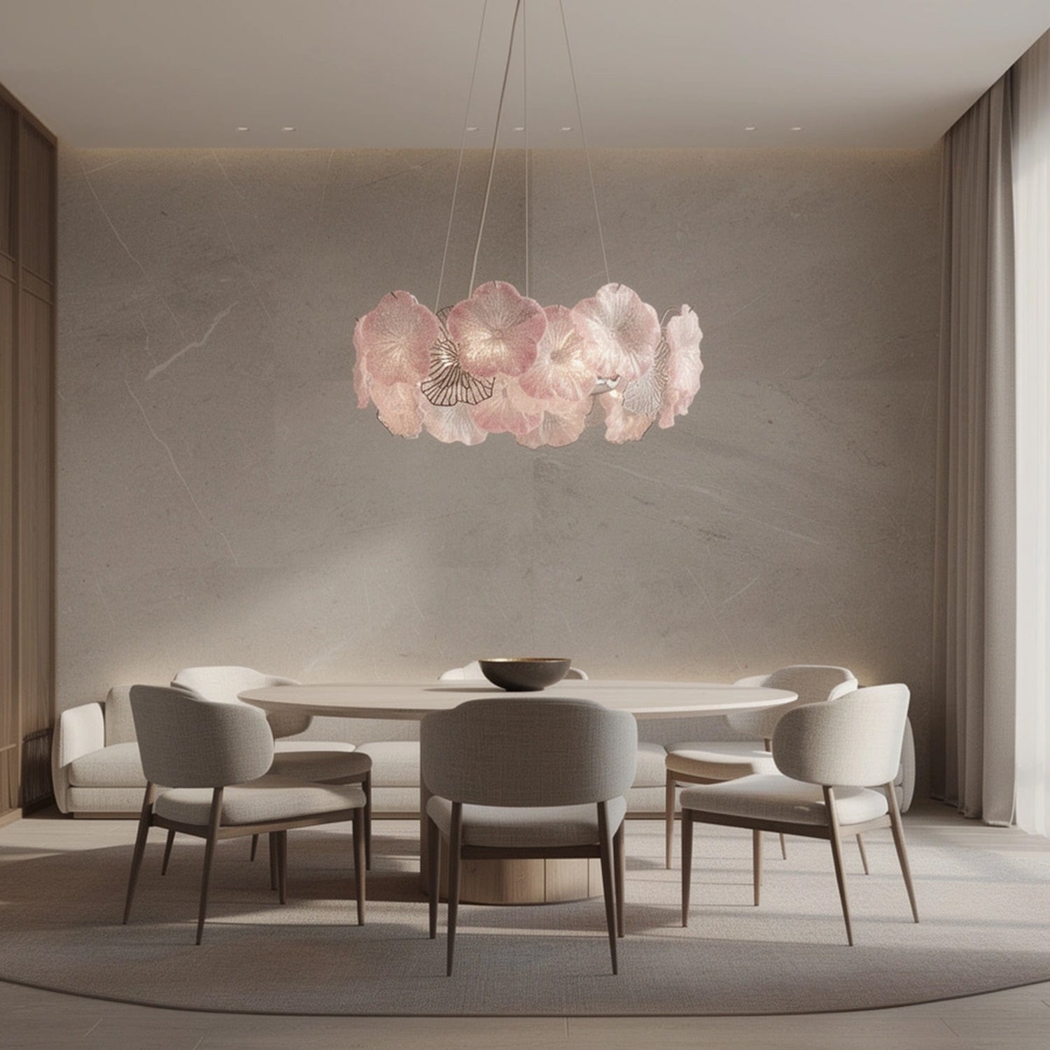 Blush Flower Glass Chandelier with Pink and Clear Petal Shades