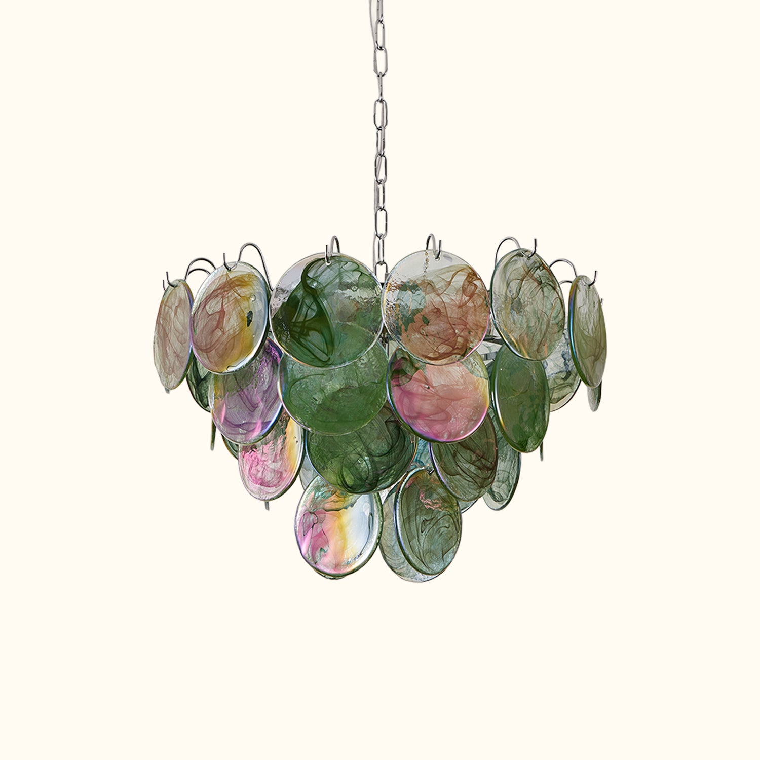 Four-tier Murano chandelier in space-age iridescent glass