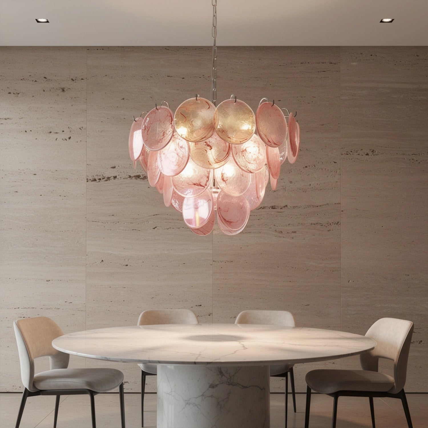 Four-tier Murano chandelier in space-age iridescent glass