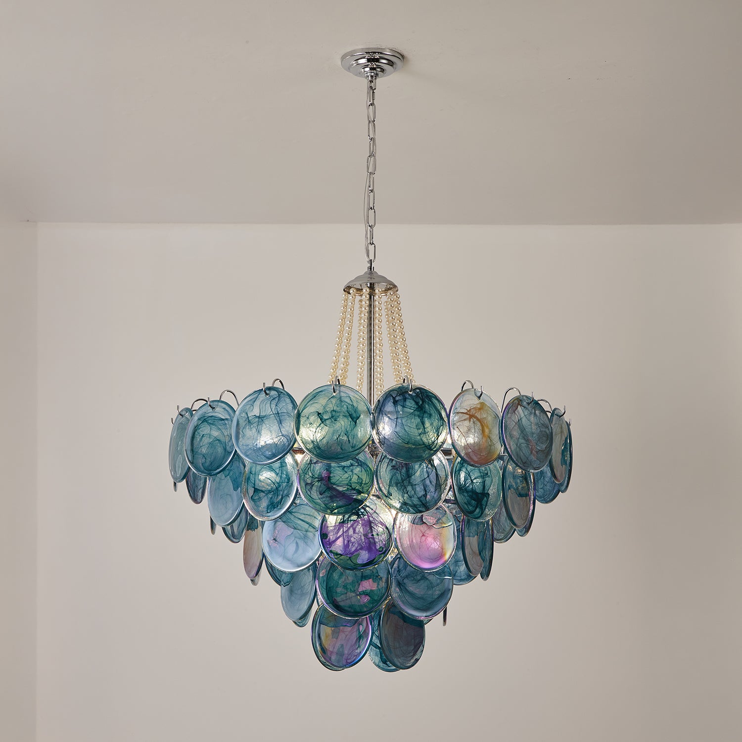 Italian Blue Disc Pearl Murano Chandelier
