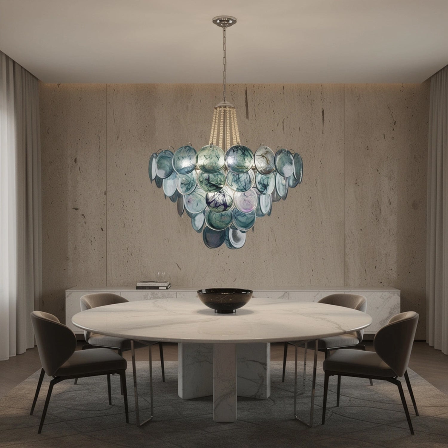 Italian Blue Disc Pearl Murano Chandelier