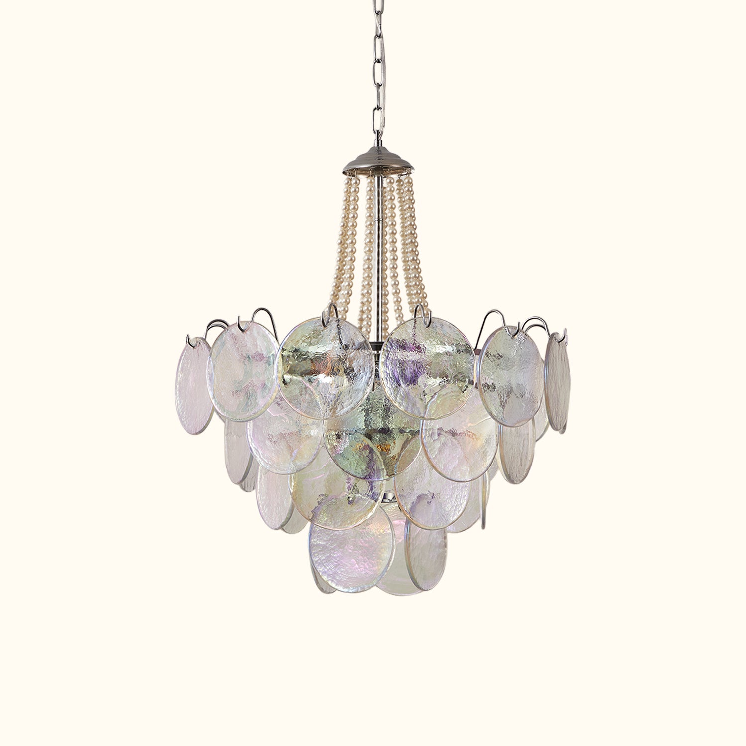 Italian Clear Disc Pearl Murano Chandelier