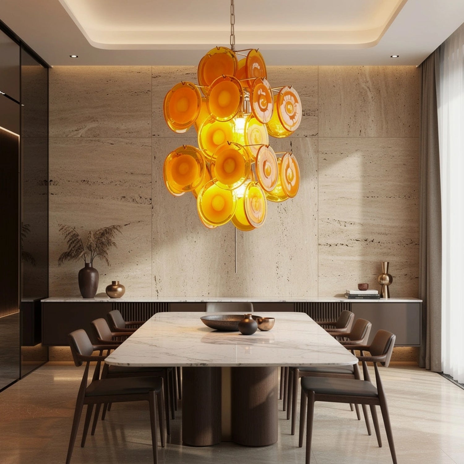 Italian Disc Chandeliers Murano Glass 1970s