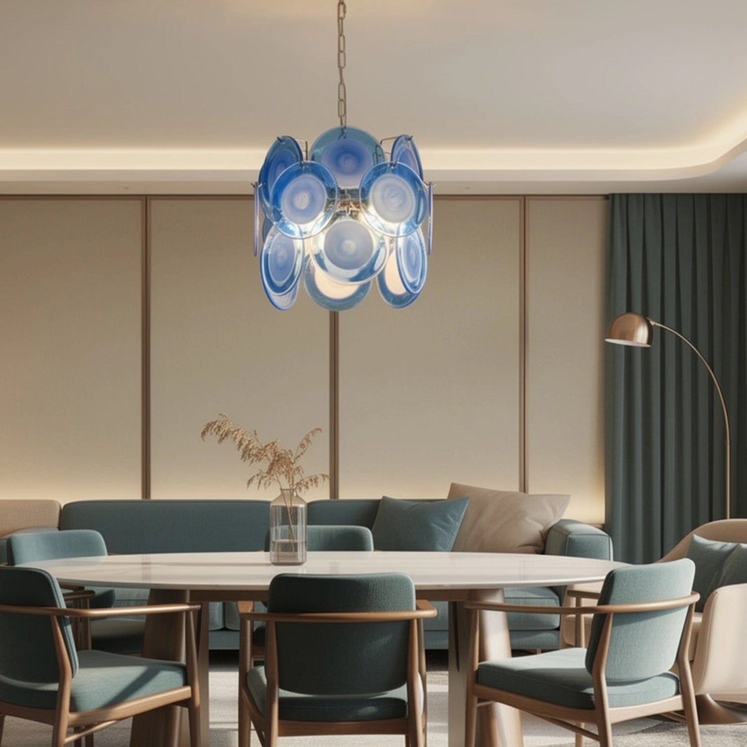 Modernist Blue Murano Glass Disc Chandelier