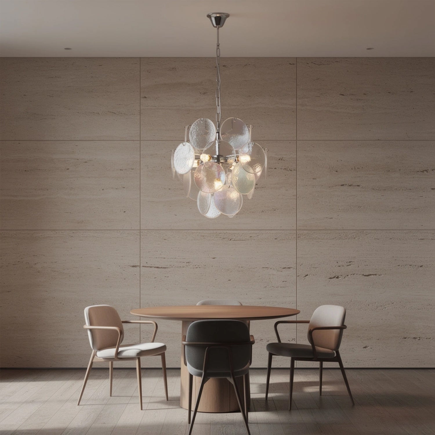 Modernistischer mundgeblasener Murano Scheibenkronleuchter Small