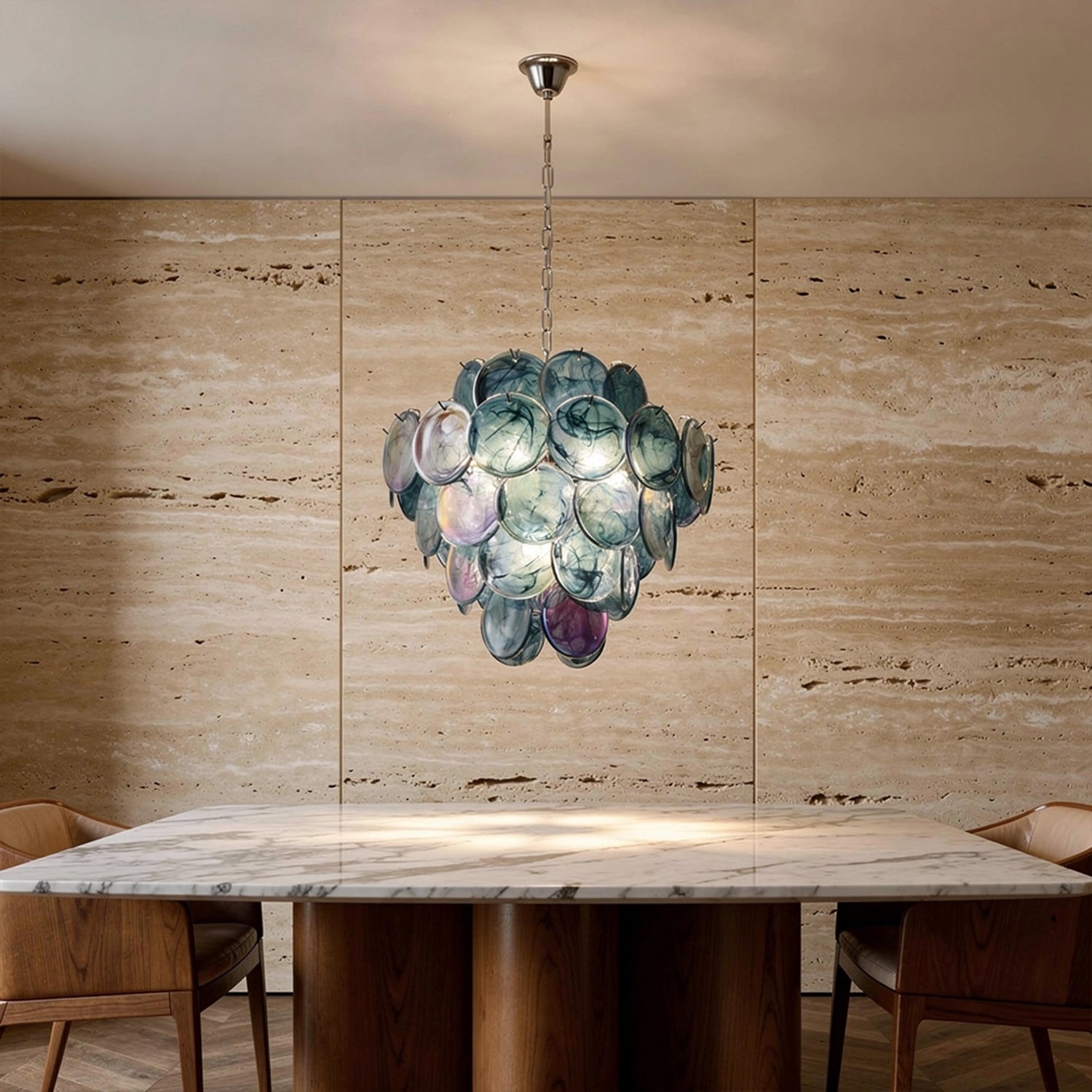Modernistischer mundgeblasener Murano Scheibenkronleuchter