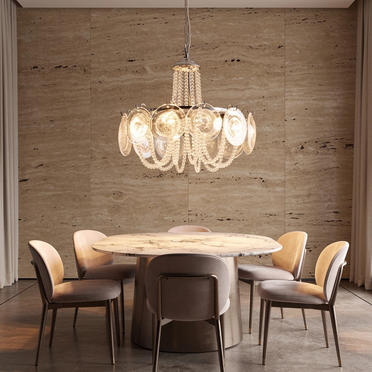 Murano Style Clear Glass Chandelier – Vintage Round Pendant Light