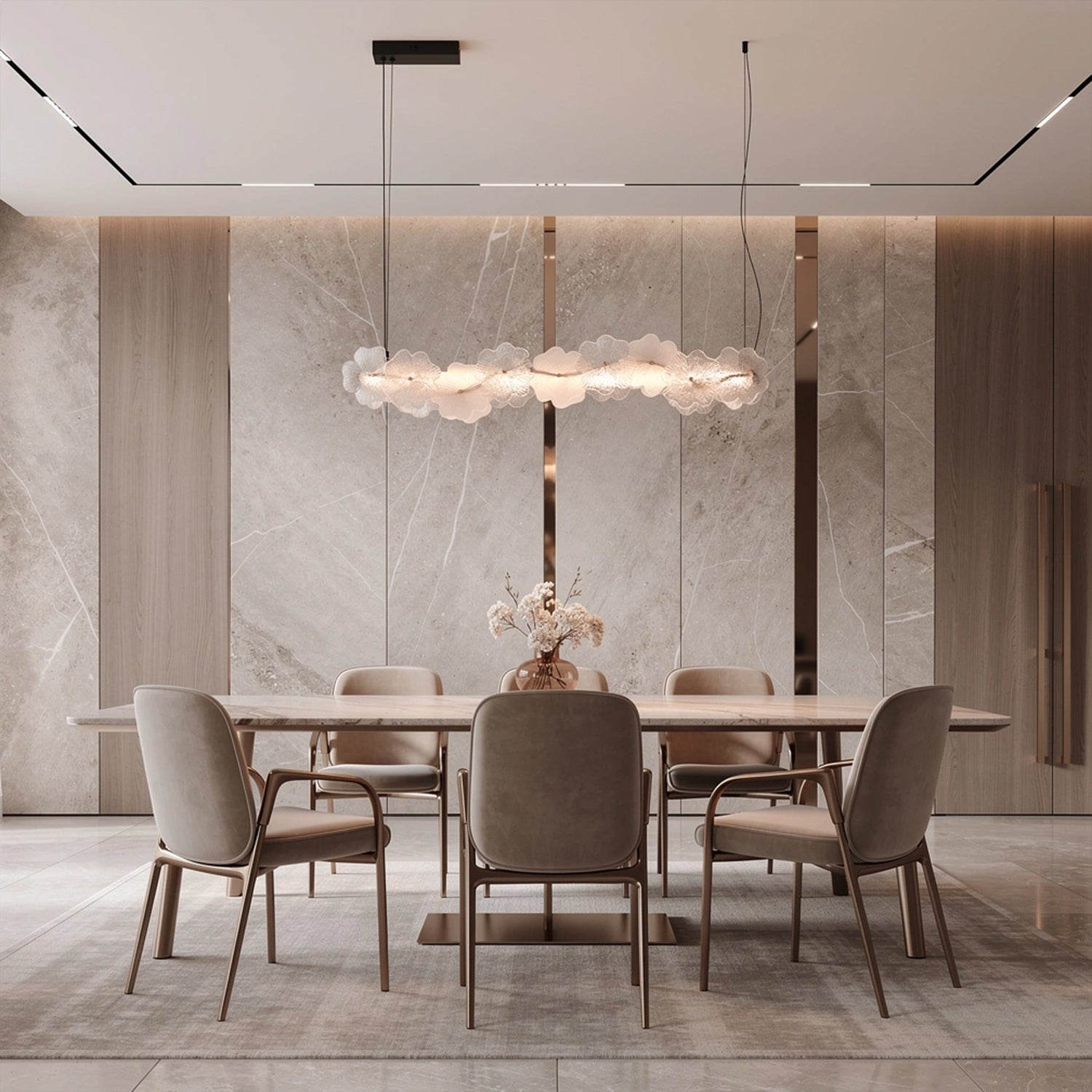 Murano Style Floral Crystal Linear Pendant Light