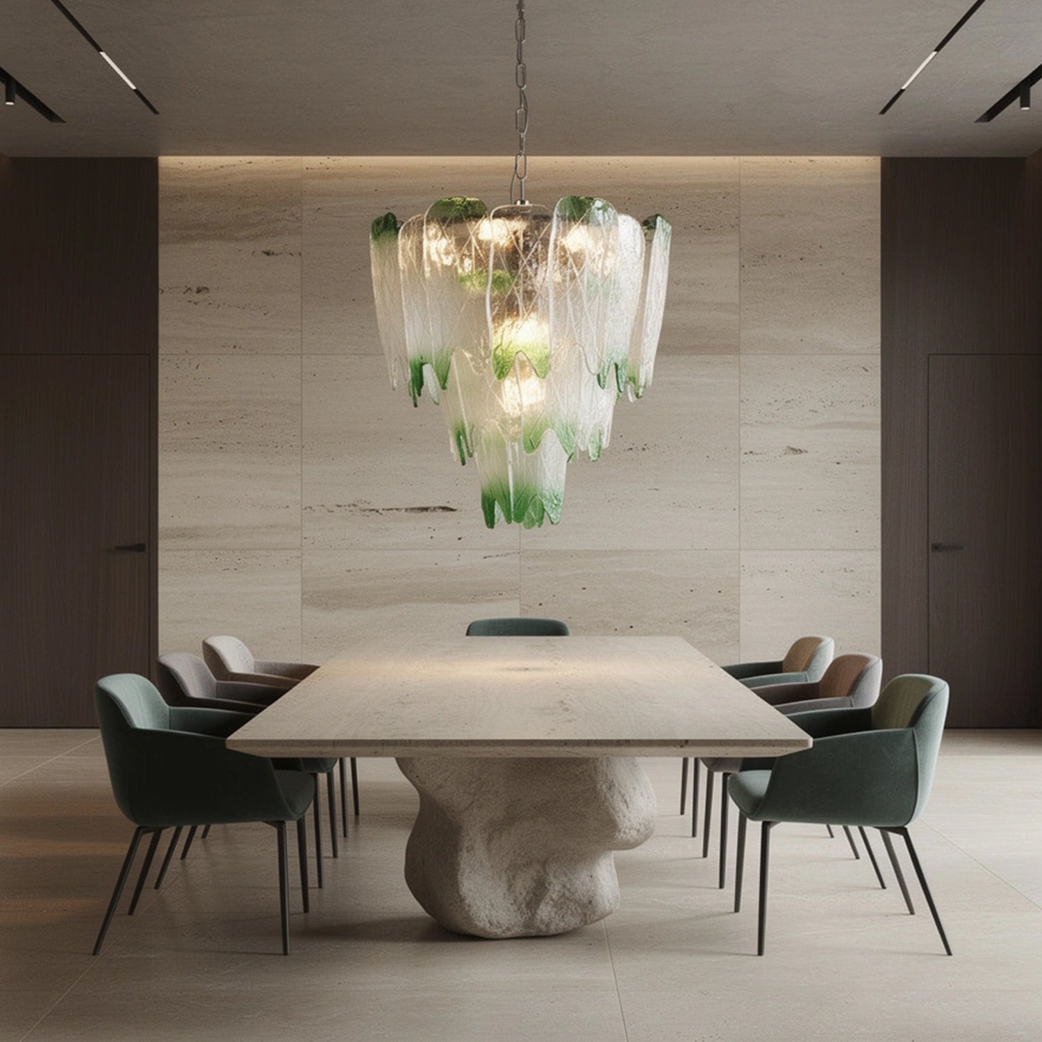 Murano Style Ice Green Textured Glass Chandelier