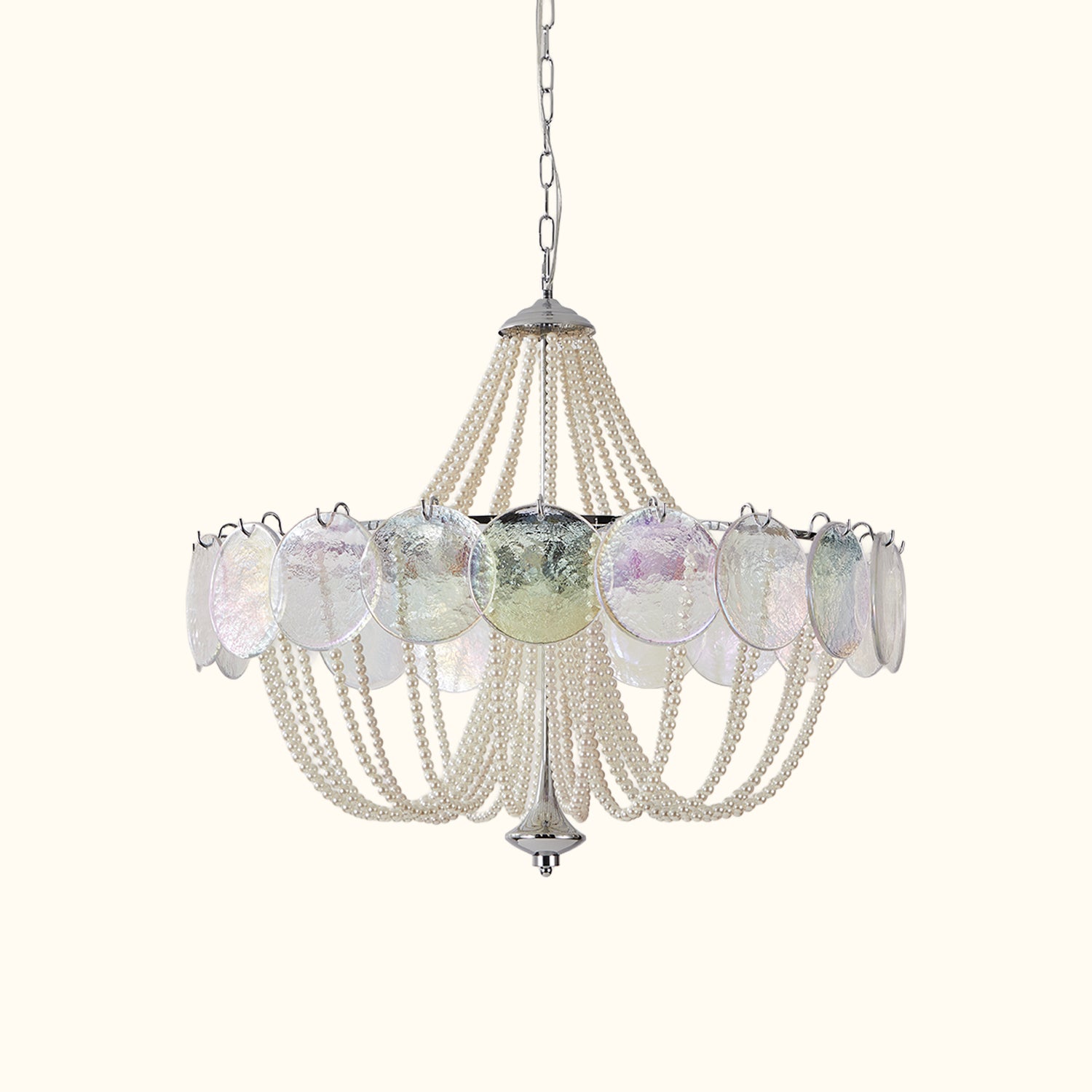 Murano Style Iridescent Glass & Pearl Chandelier – Vintage Round Pendant Light