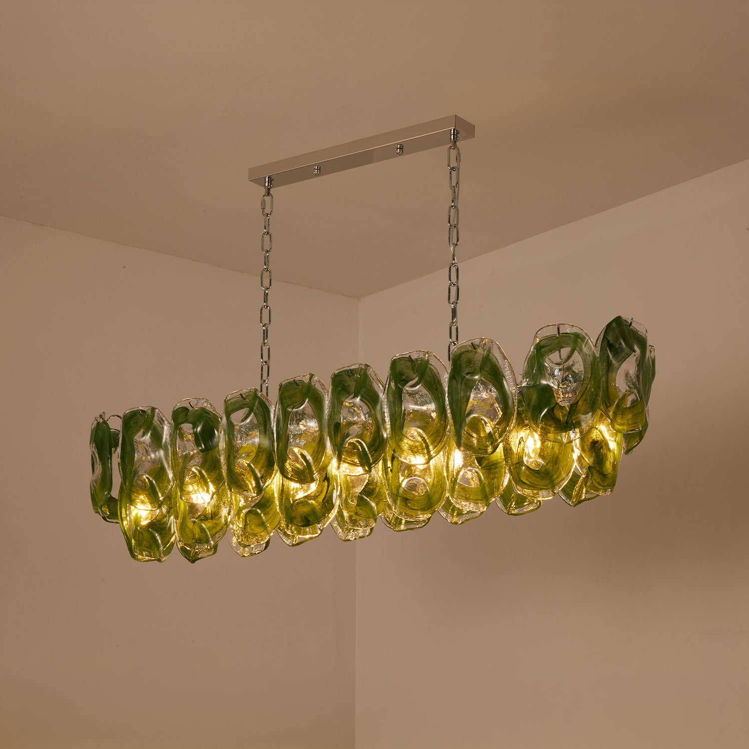 Murano-Style Sculpted Glass Link Cascade Linear Chandelier