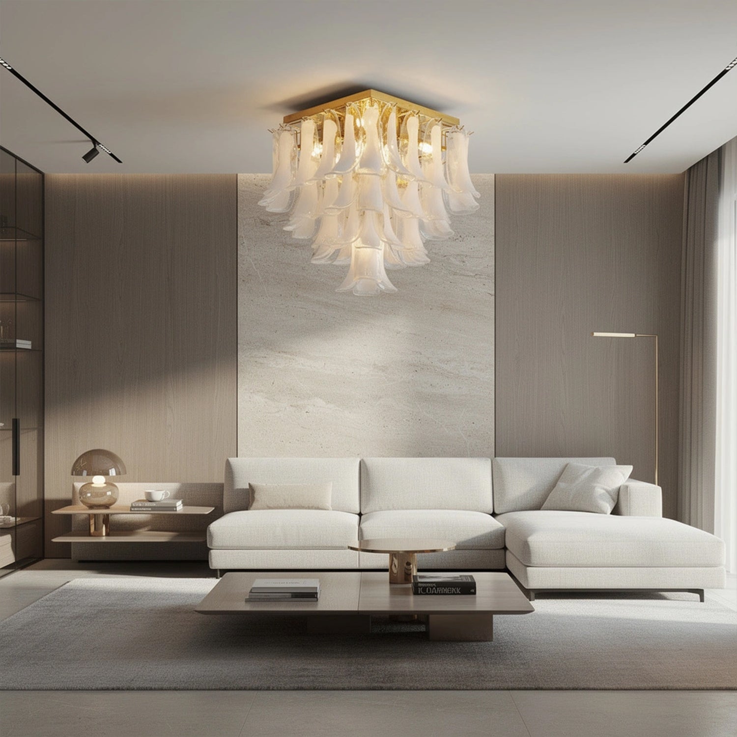 Murano Style White Floral Glass Chandelier