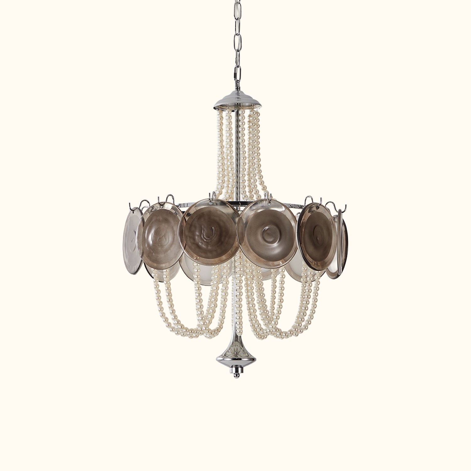 Murano Style Smoke Glass & Pearl Chandelier – Vintage Round Pendant Light
