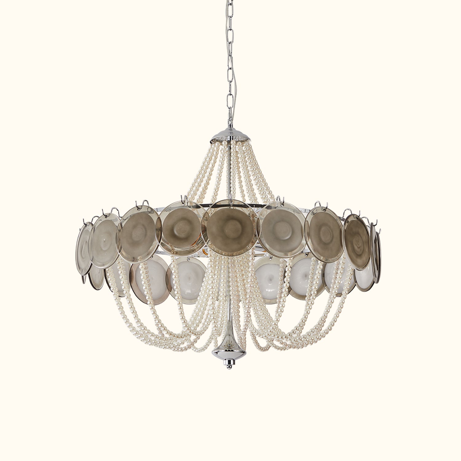 Murano Style Smoke Glass & Pearl Chandelier – Vintage Round Pendant Light