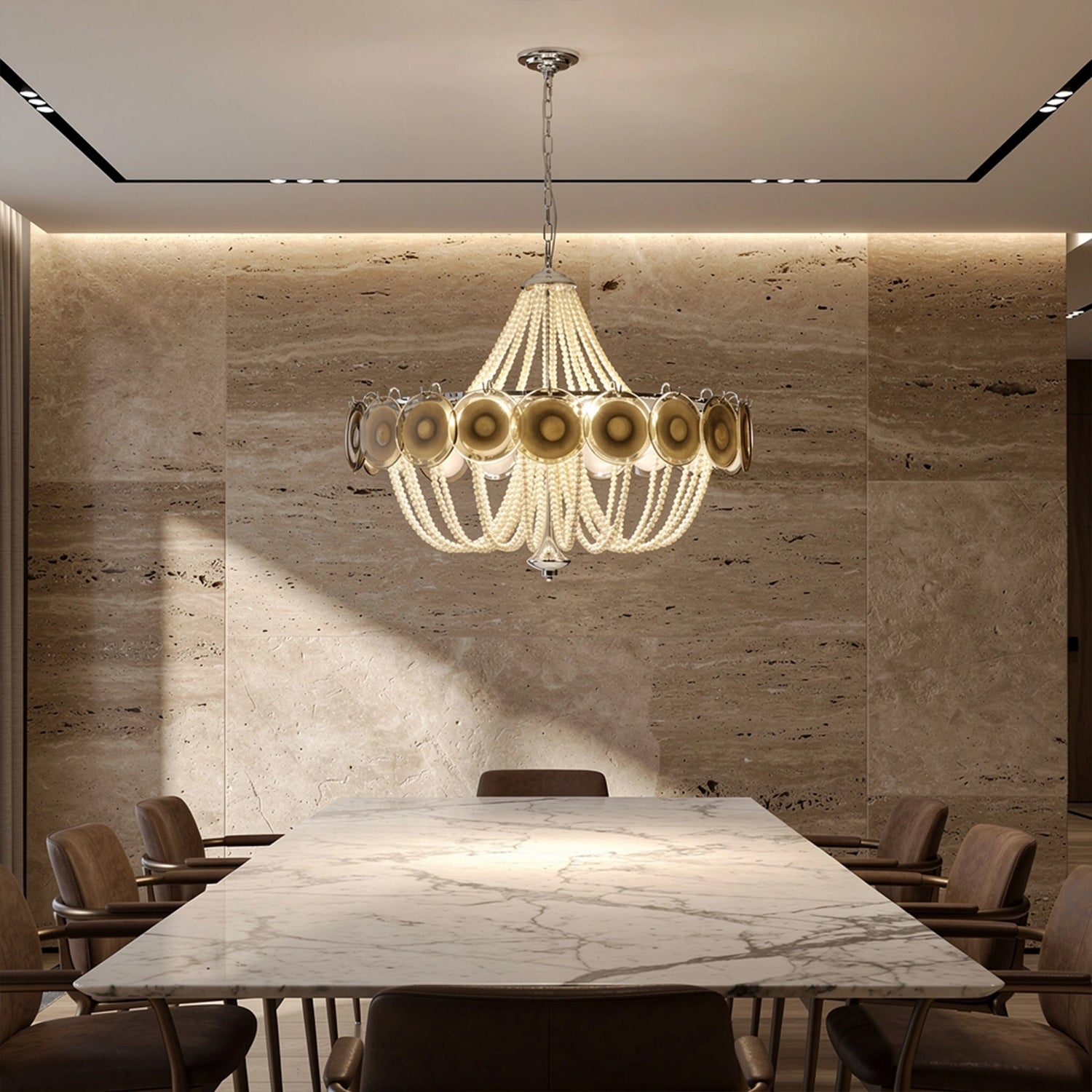 Murano Style Smoke Glass & Pearl Chandelier – Vintage Round Pendant Light