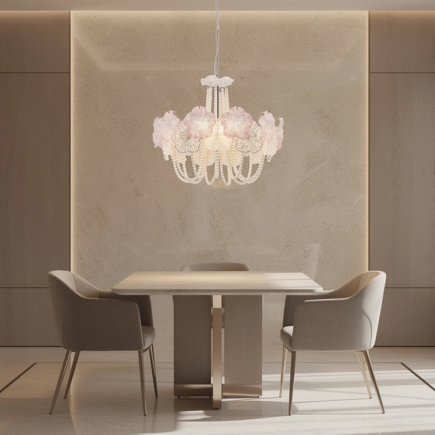 Pearl Pink Lotus Glass Chandelier