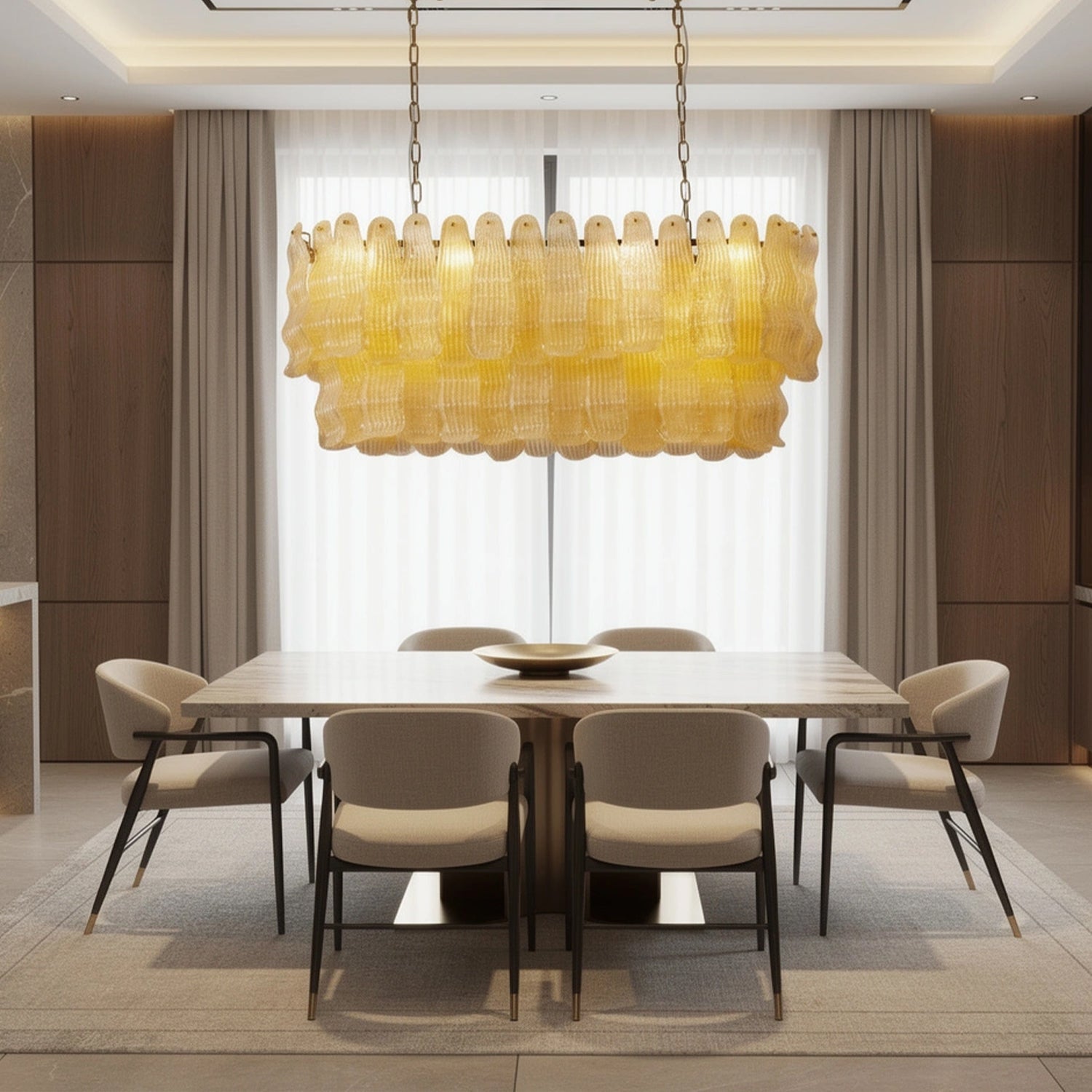 Tiered Ribbed Glass Cascade Linear Chandelier
