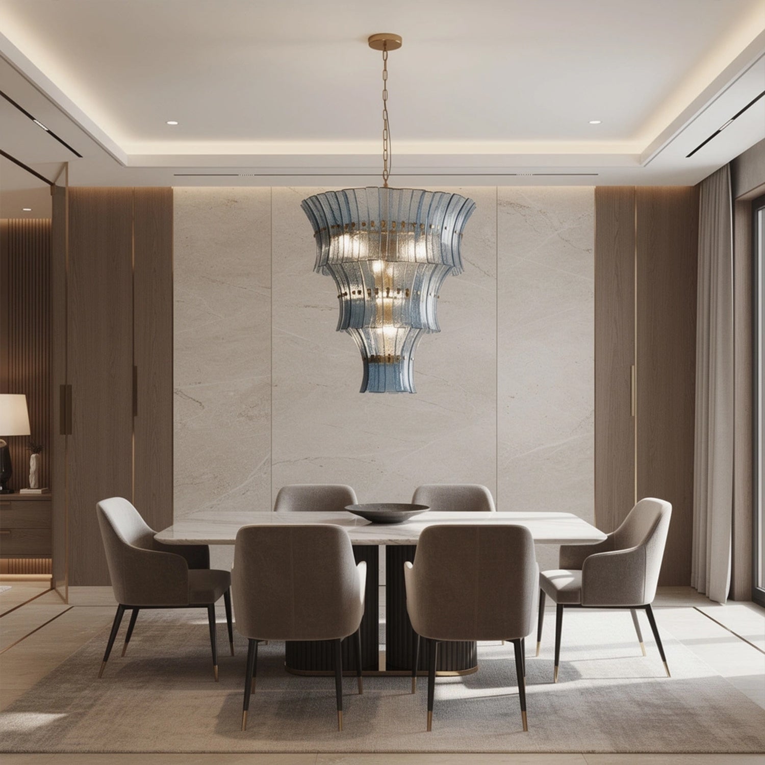 Venetian Blue Hand Blown Glass Chandelier