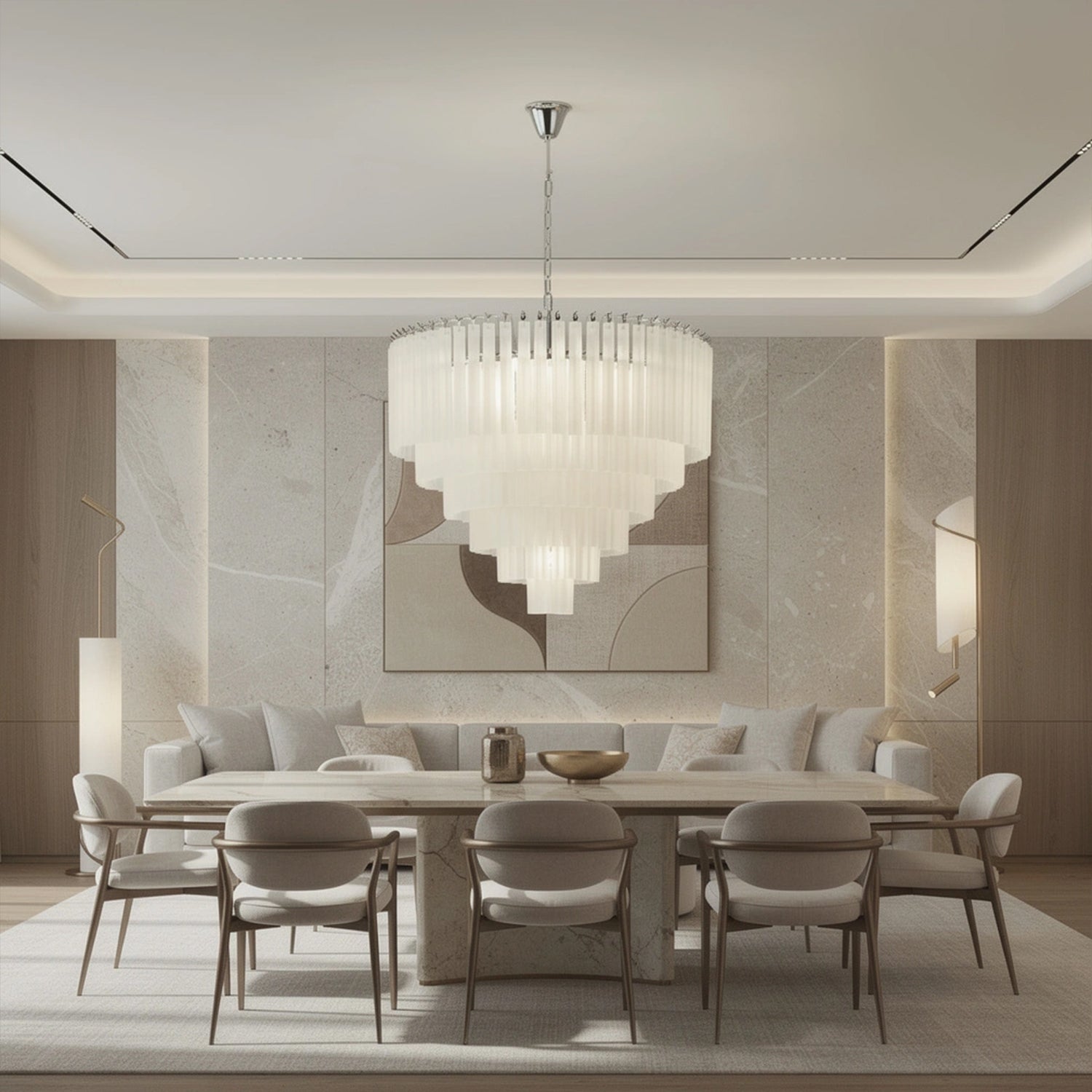 White Crystal Cascade Waterfall Chandelier