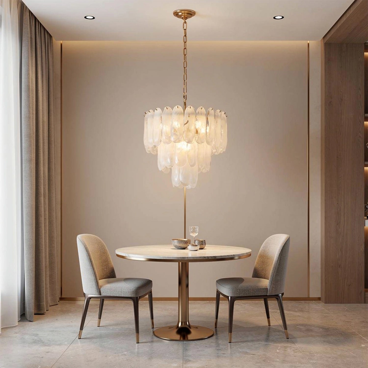 White Opaline Murano-Style Glass Petal Cascade Chandelier