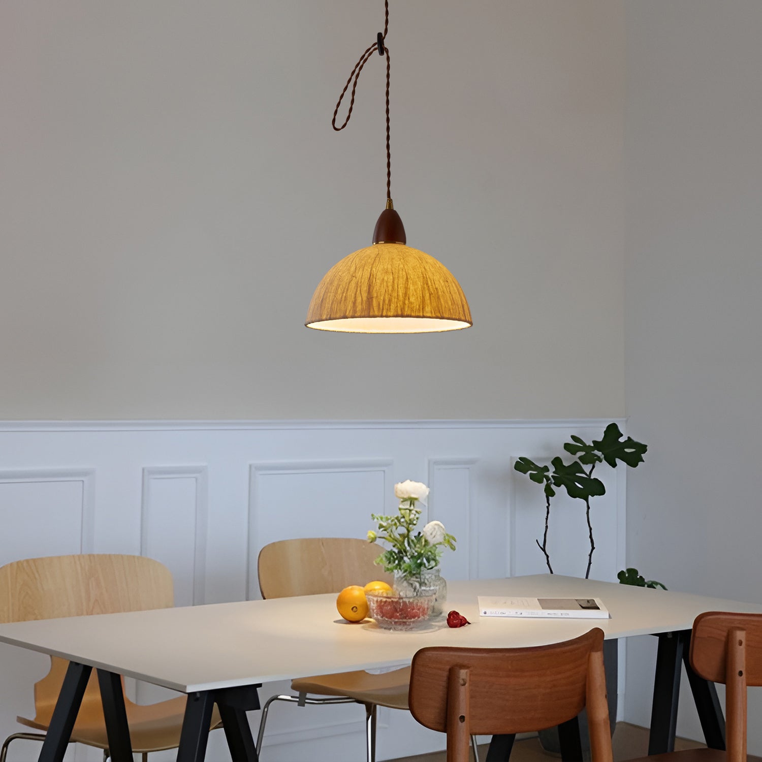 Walnut Rice Paper Pendant Light A