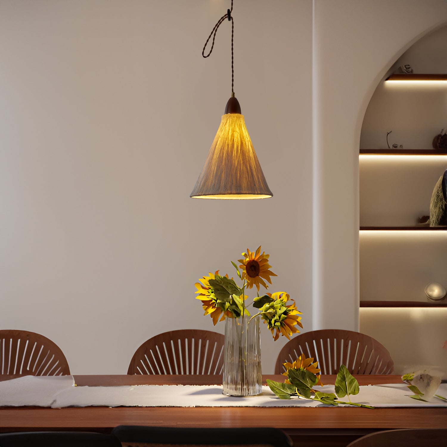 Walnut Rice Paper Pendant Light B