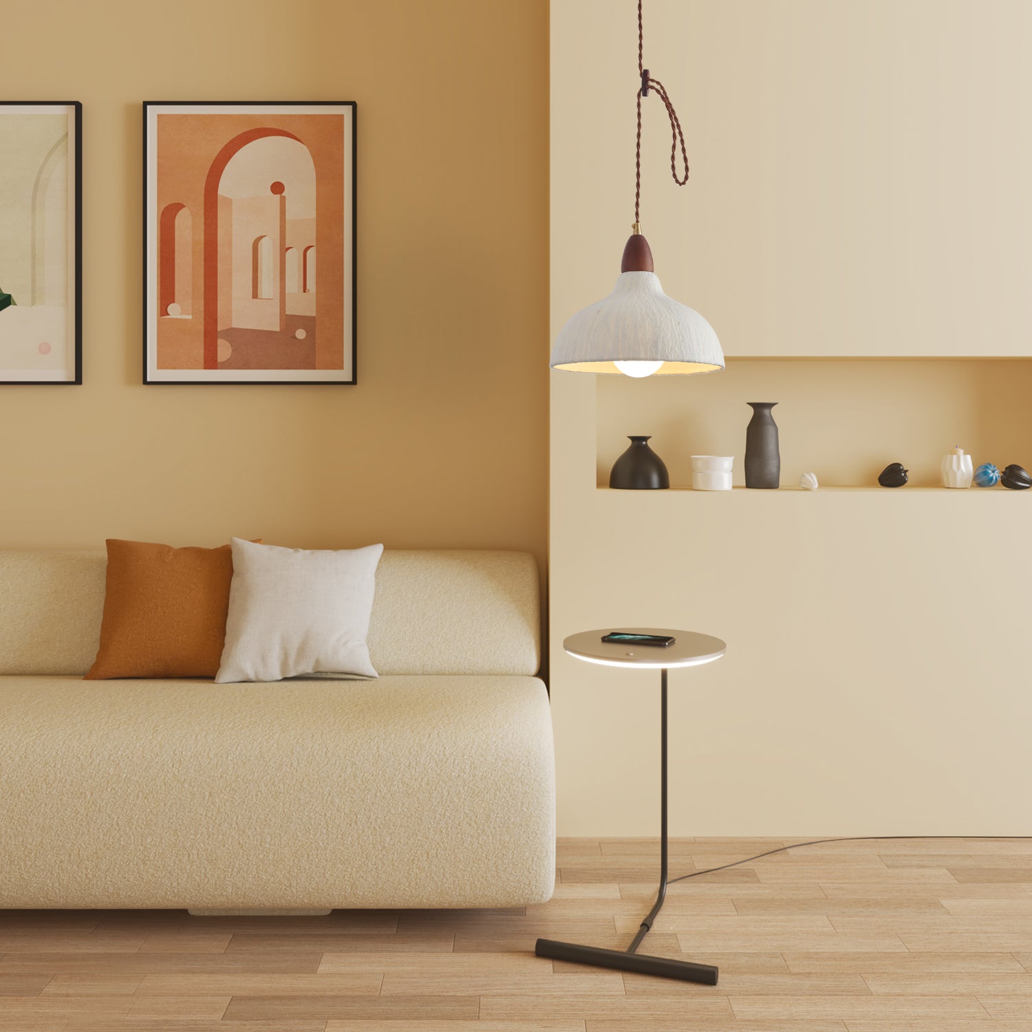 Walnut Rice Paper Pendant Light C