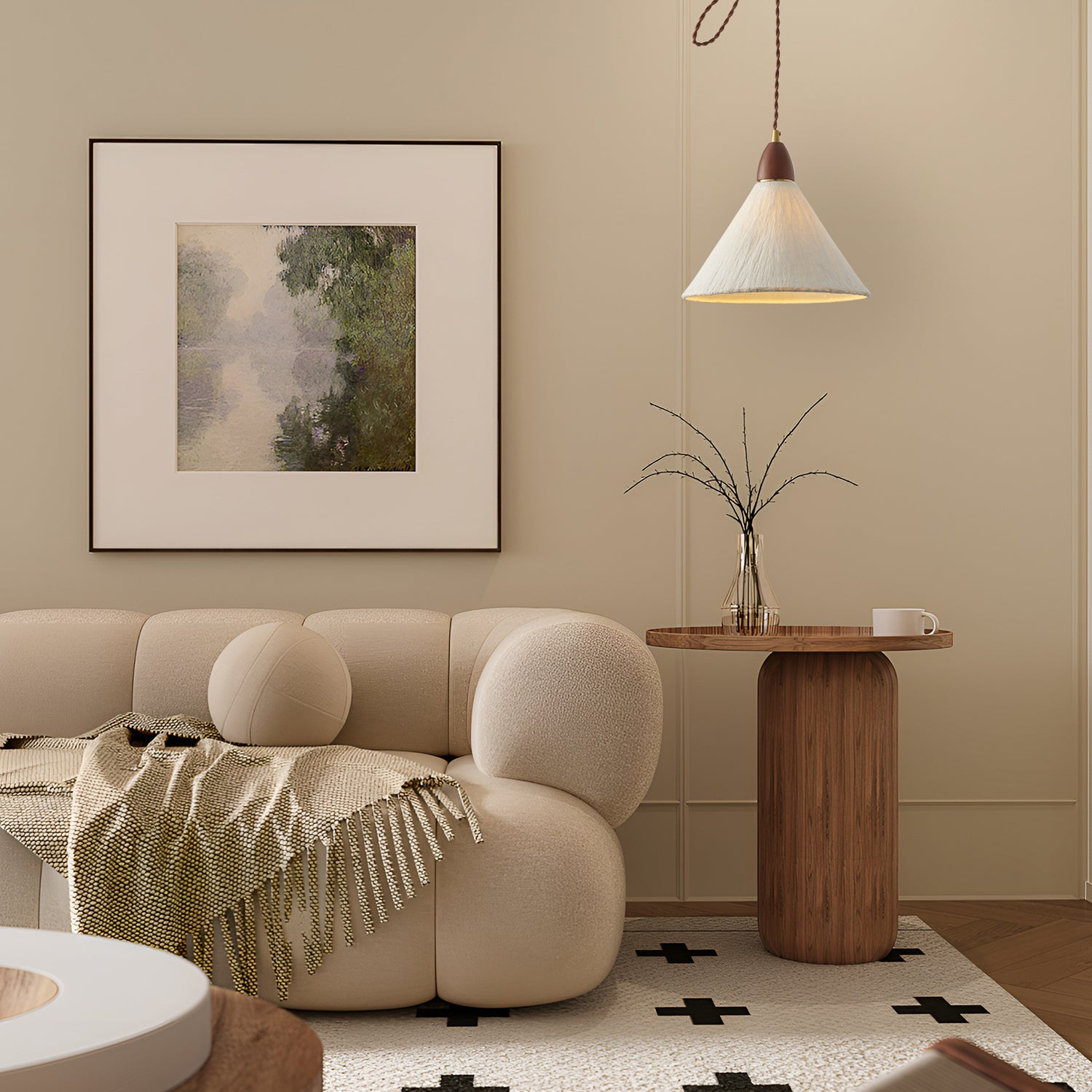 Walnut Rice Paper Pendant Light D