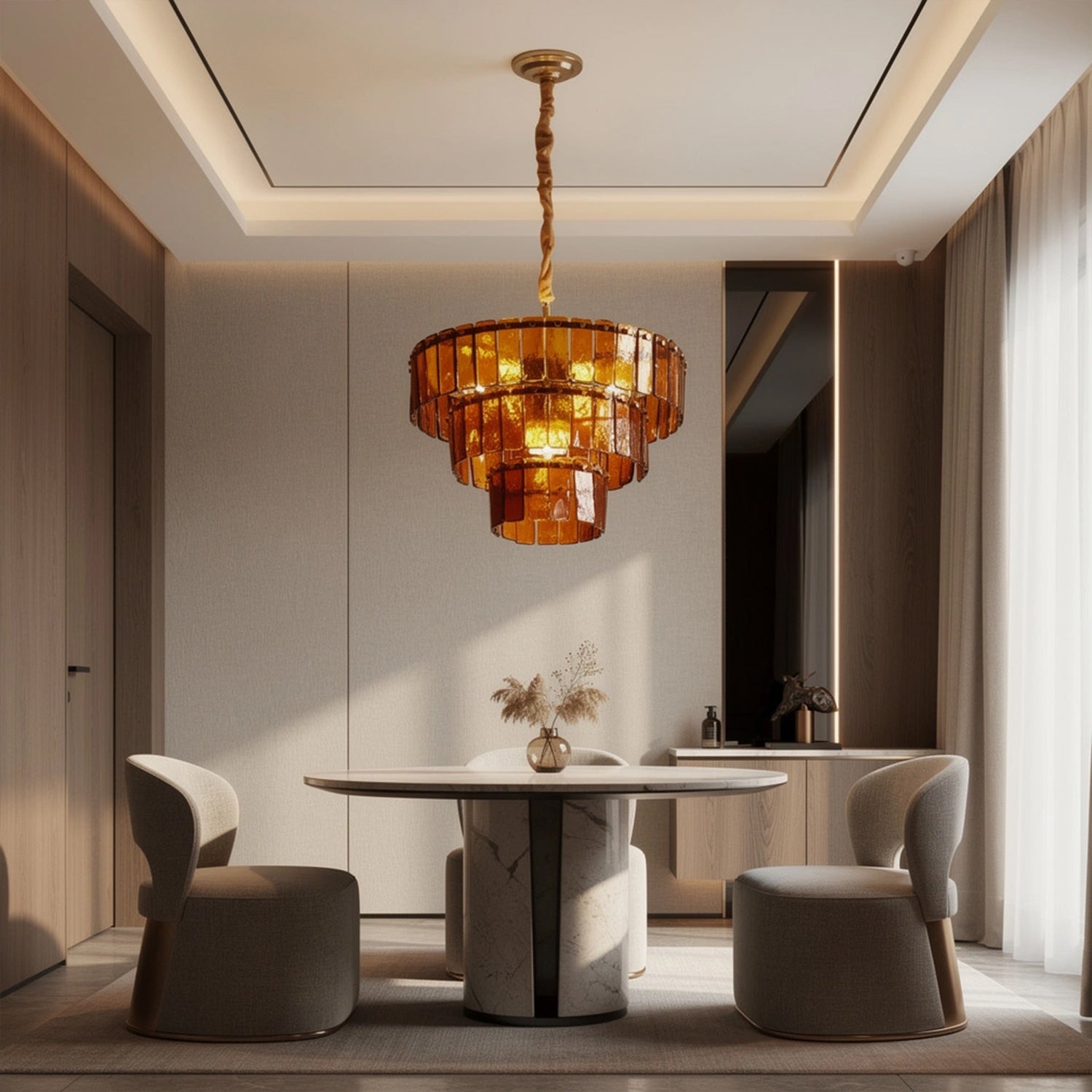 Amber-Murano-Glass-Cascade-Tiered-Chandelier