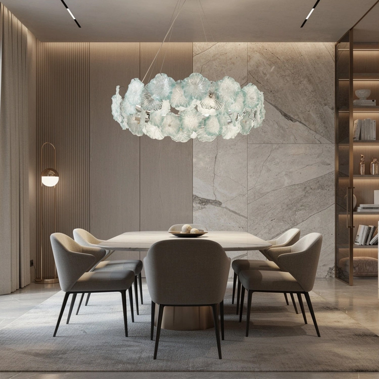 Aqua Flower Glass Chandelier with Mint Green Petal Shades