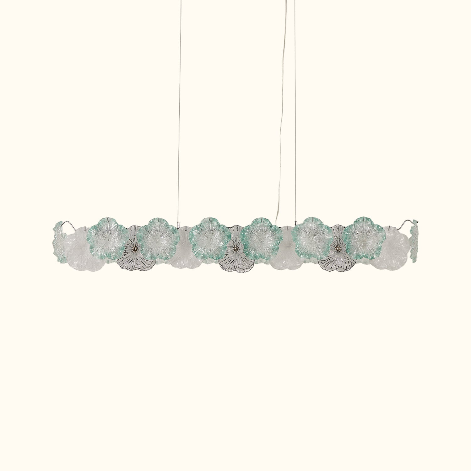 Aqua Flower Glass Linear Chandelier with Mint Green Petal Shades