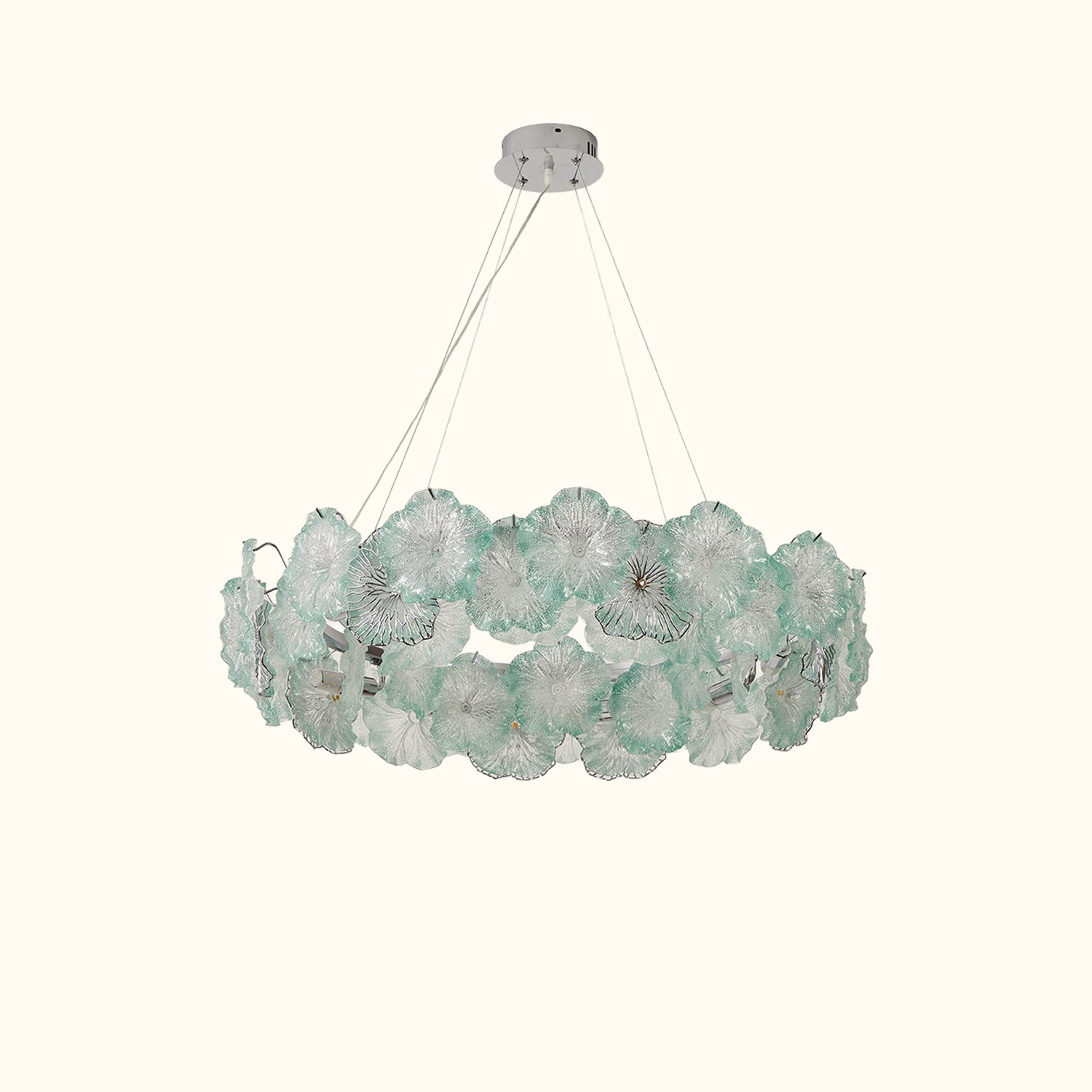 Aqua Flower Glass Chandelier with Mint Green Petal Shades