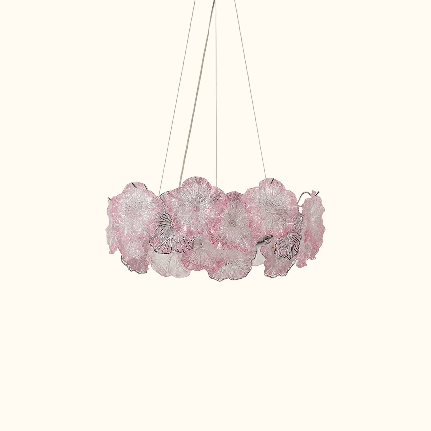 Blush Flower Glass Chandelier with Pink and Clear Petal Shades