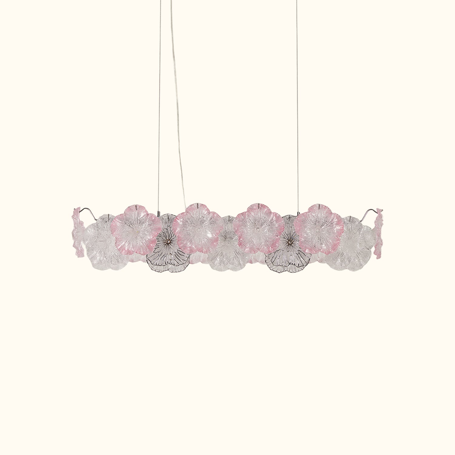 Blush Flower Glass Linear Chandelier with Pink and Clear Petal Shades