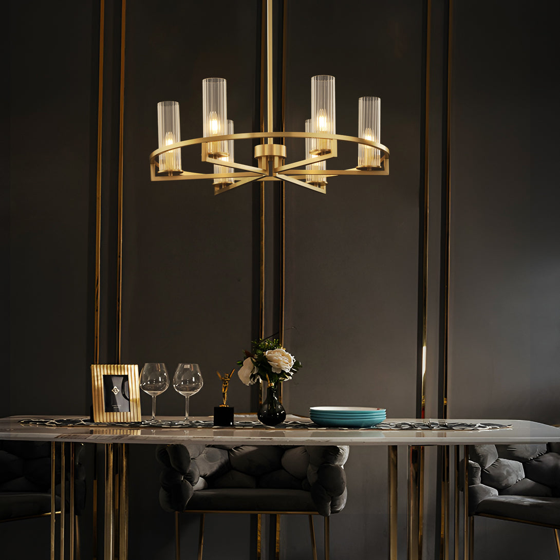 Cylindrical Aged Brass Chandelier