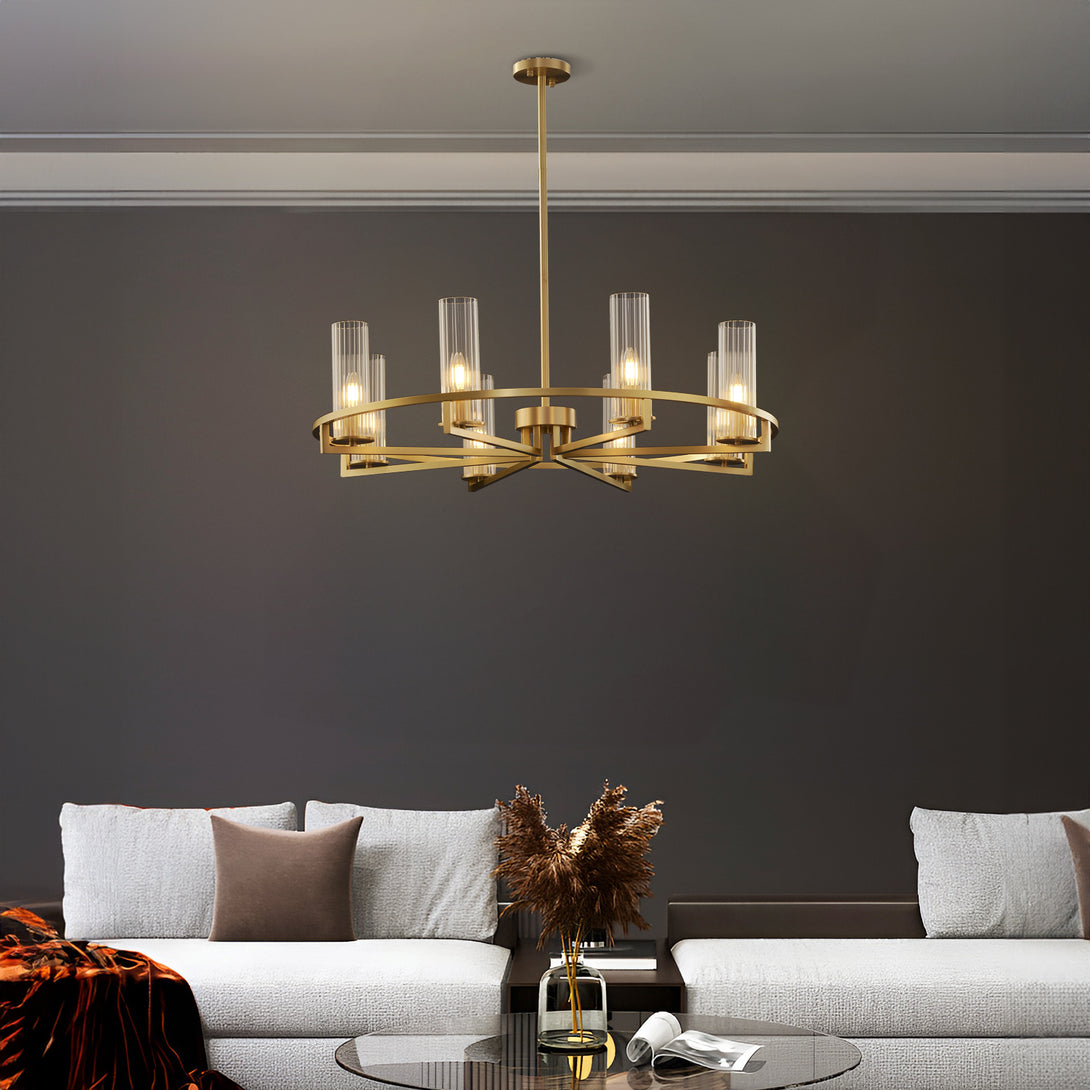 Cylindrical Aged Brass Chandelier