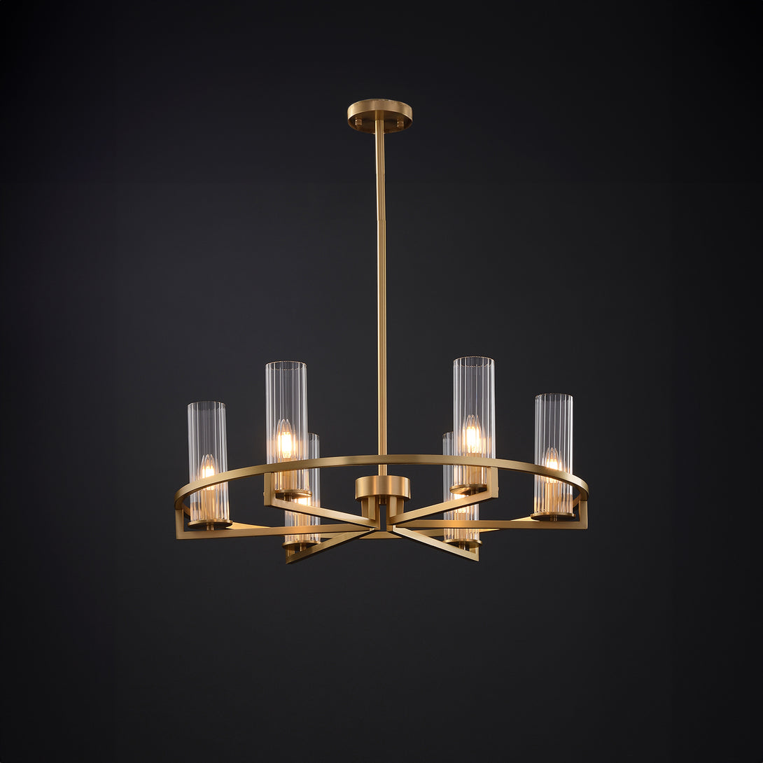 Cylindrical Aged Brass Chandelier