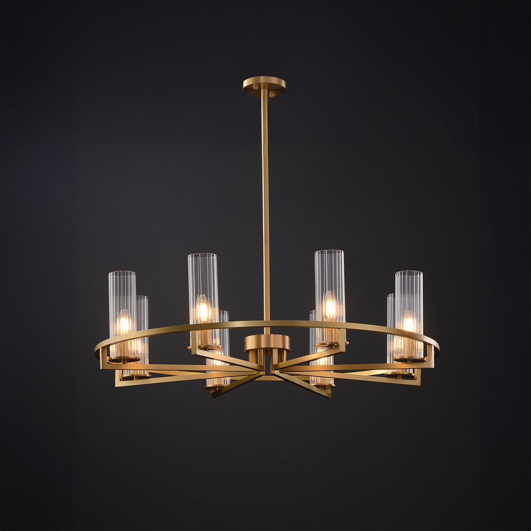 Cylindrical Aged Brass Chandelier