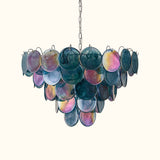 Five-tier Murano chandelier in space-age iridescent glass