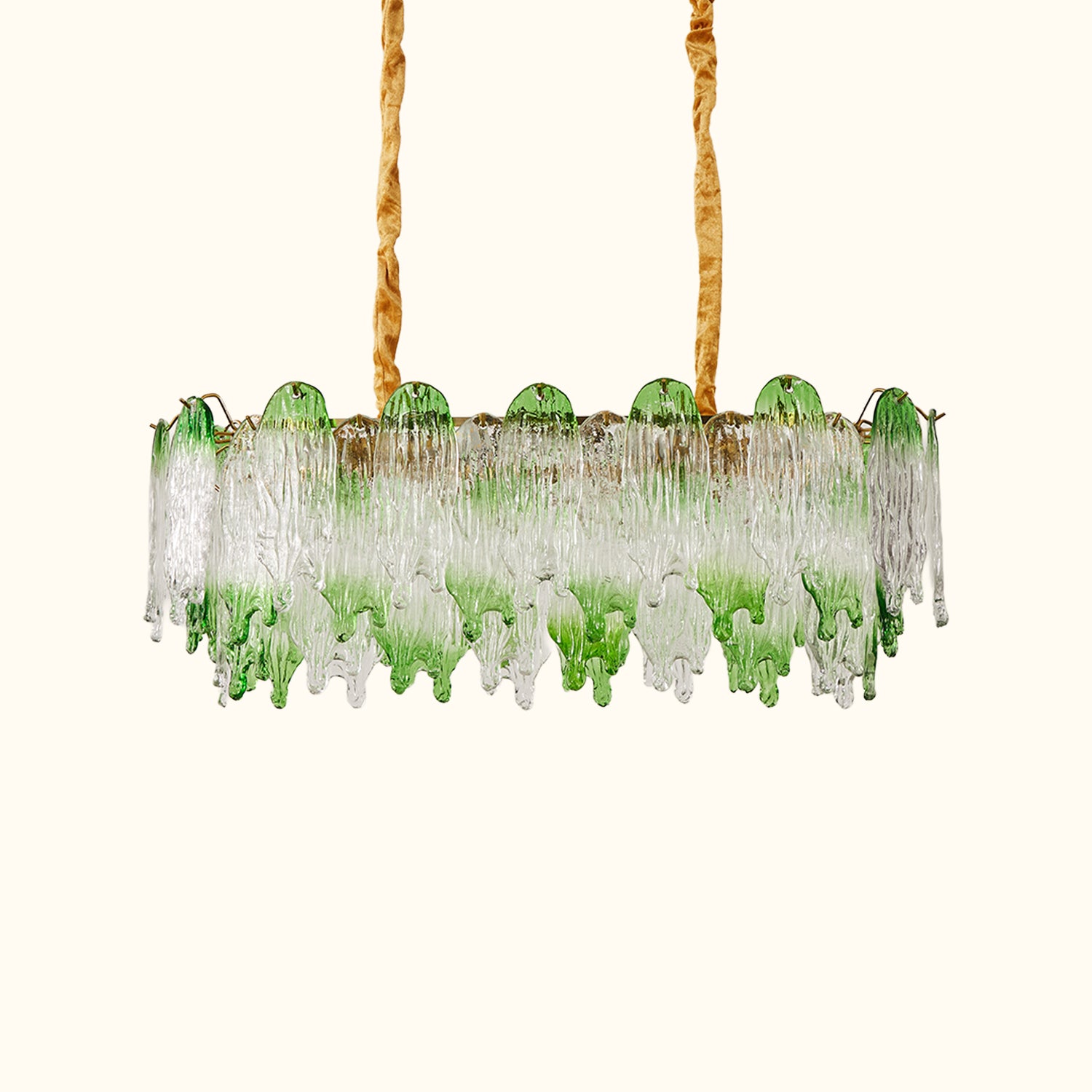 Green Pearl Glass Linear Chandelier with Textured Glass Petals