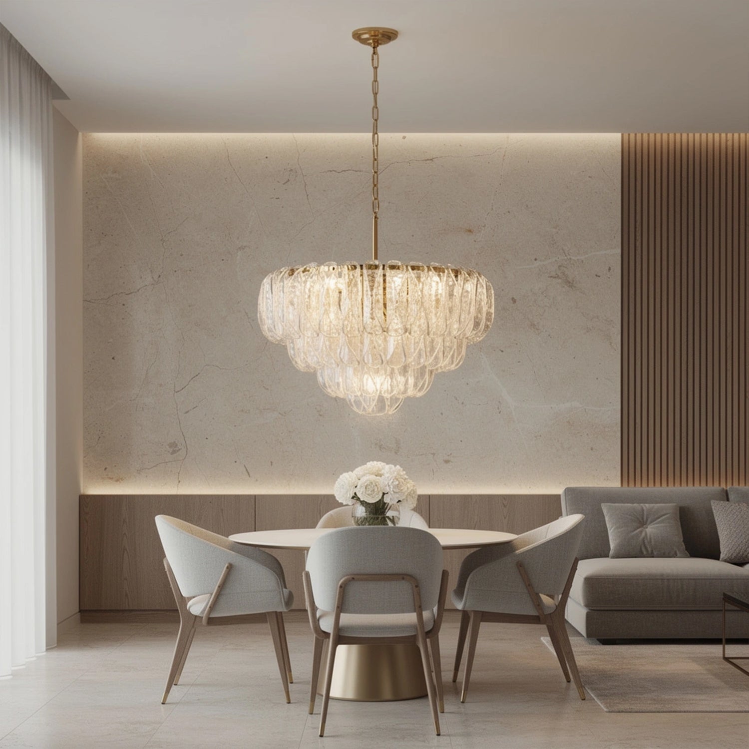 Italian Handcrafted Glass Cascade Chandelier