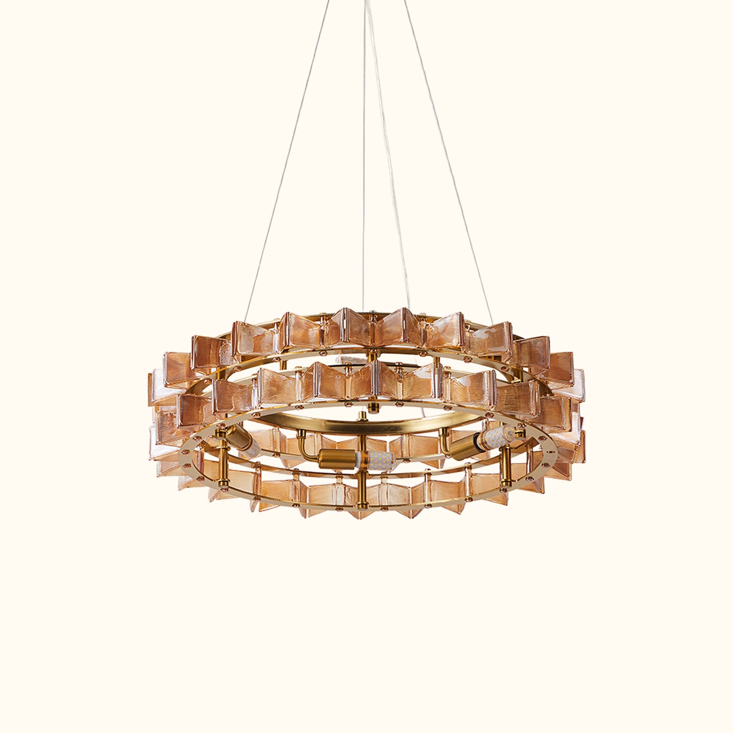 Mid-Century Modern Layered Teal Glass Chandelier
