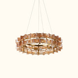 Mid-Century Modern Layered Teal Glass Chandelier