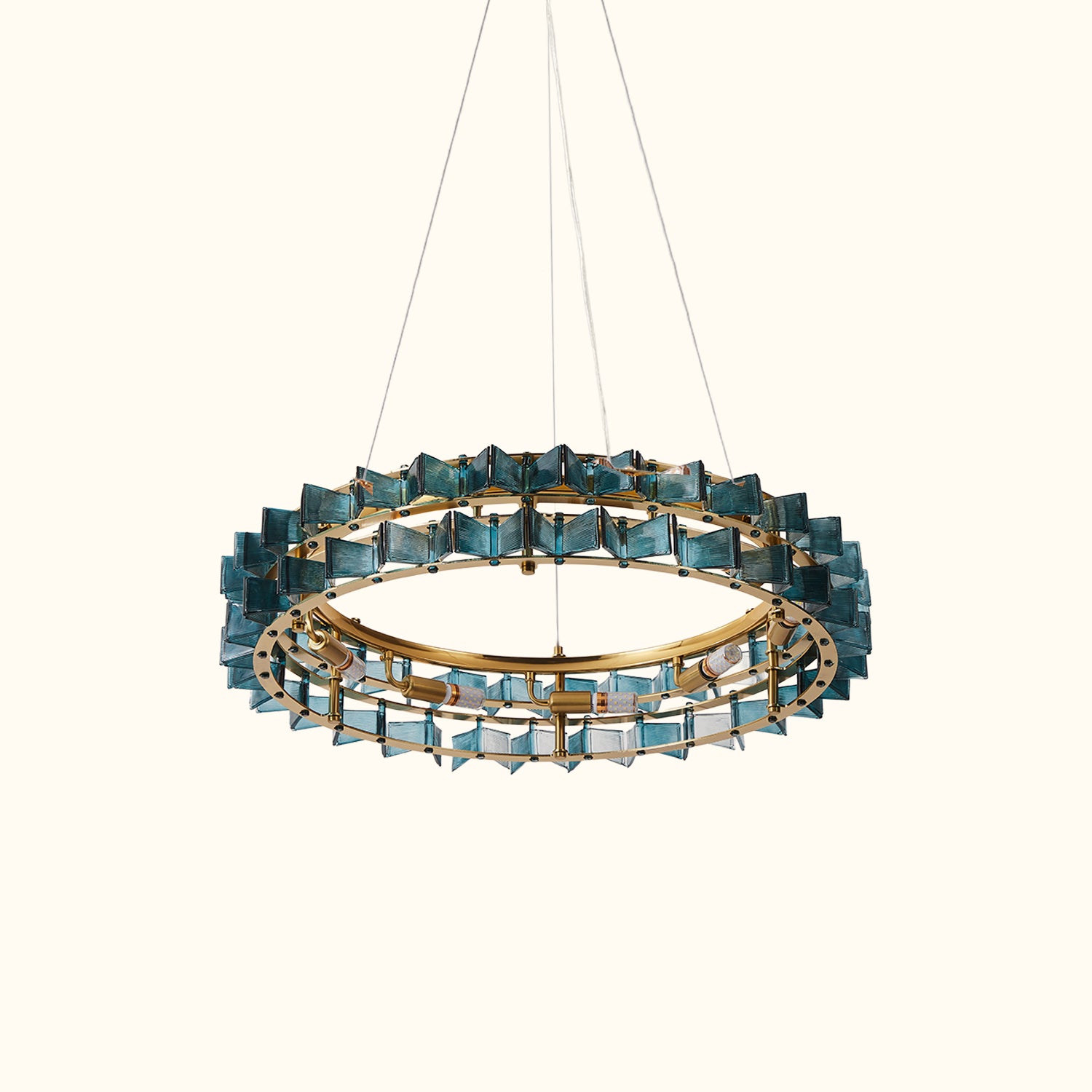 Mid-Century Modern Layered Teal Glass Chandelier