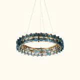 Mid-Century Modern Layered Teal Glass Chandelier