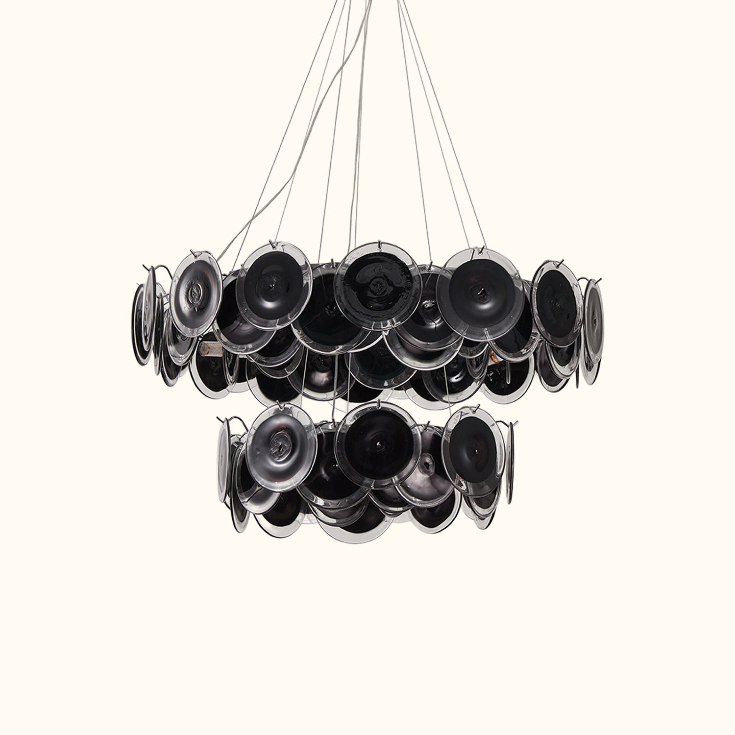 Modern Black Iridescent Glass Disc Chandelier