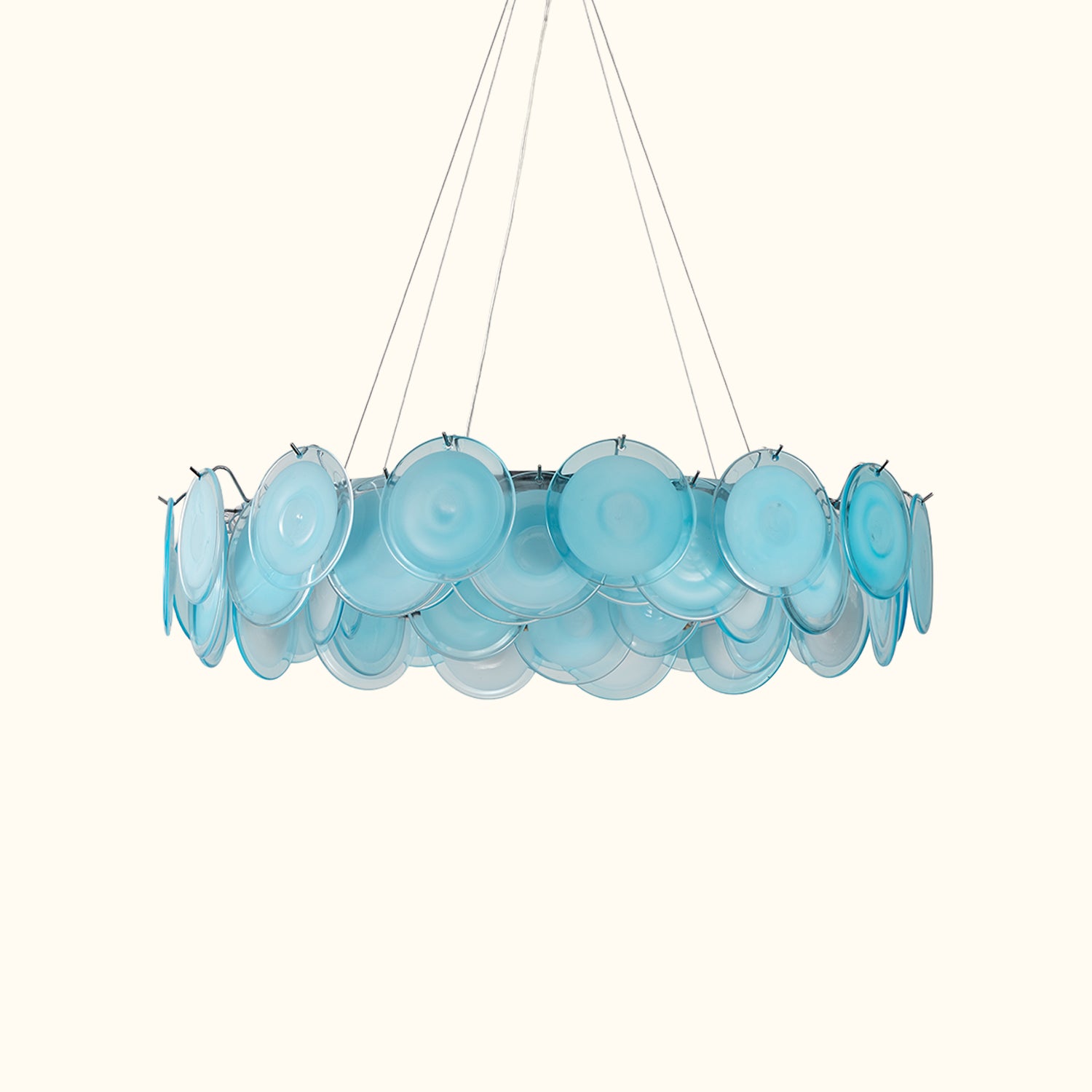 Modern Blue Iridescent Glass Disc Chandelier